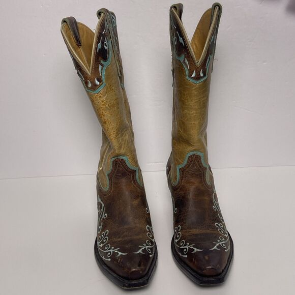 Sterling River Boots Women’s 7B Brown Teal Leather Western Embroidered Pointed - Picture 3 of 12